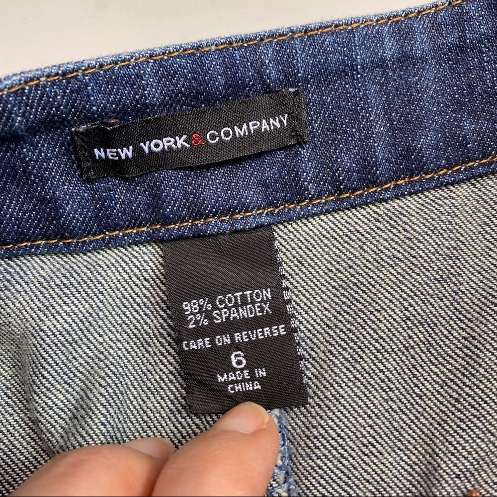 New York & Company Faded Distressed Fit and Flare Jeans Skirt - Picture 5 of 5